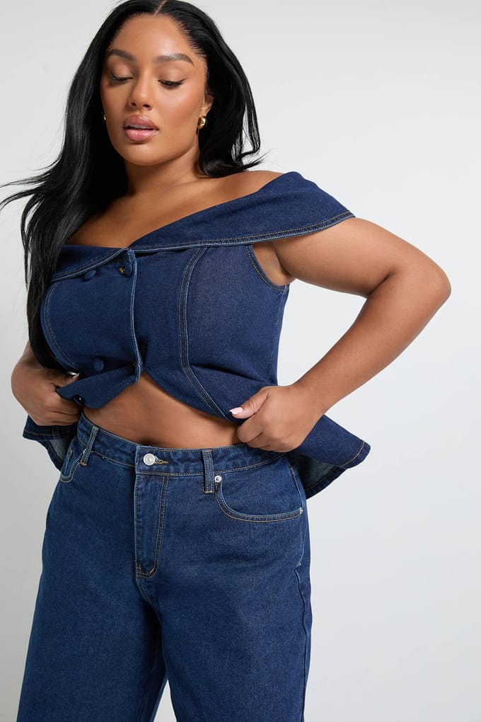 boohoo Dames Plus Wide Leg Jeans | Indigo | Maat: 48