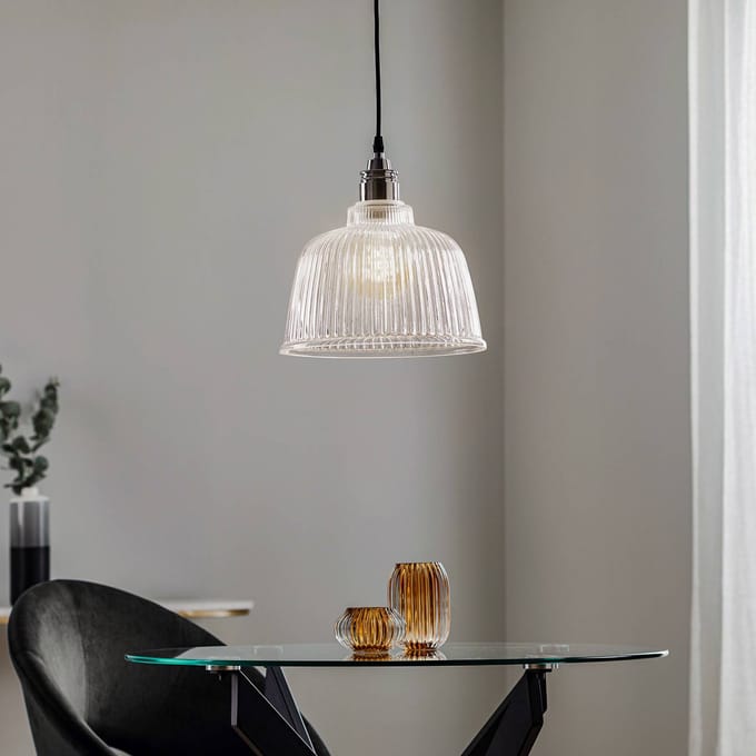 Lamkur Hanglamp Leana, glas helder, 1-lamp, chroom