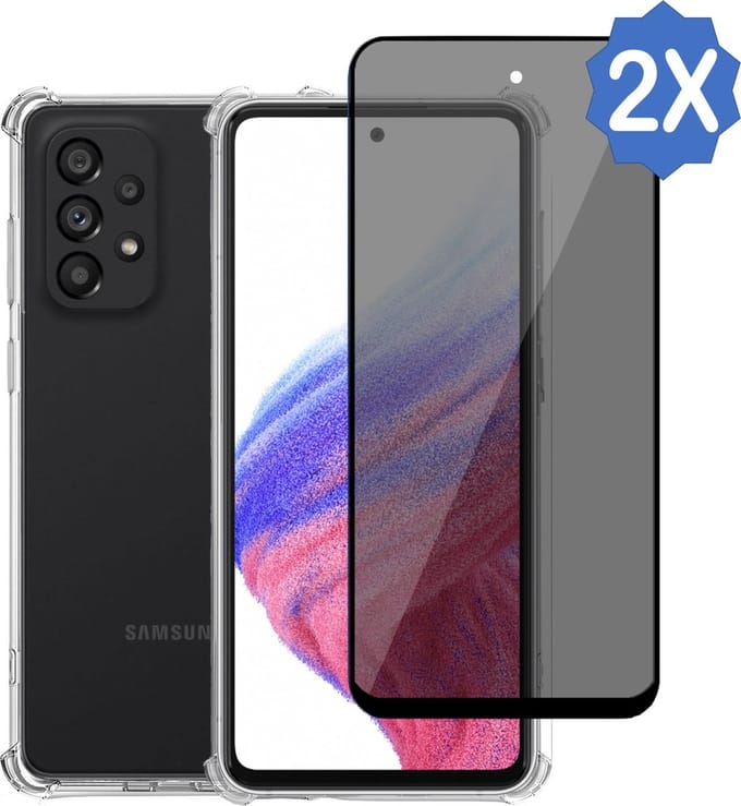 Hoesje geschikt voor Samsung A53 5G + 2x Screenprotector – Gehard Glas Cover - Shock Proof Case Transparant