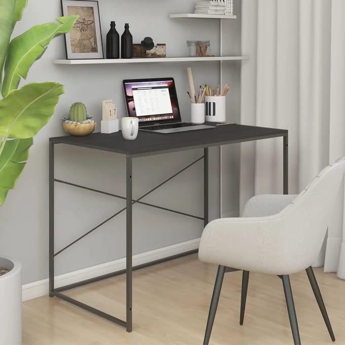 vidaXL - Computerbureau - 110x60x70 - cm - bewerkt - hout - zwart