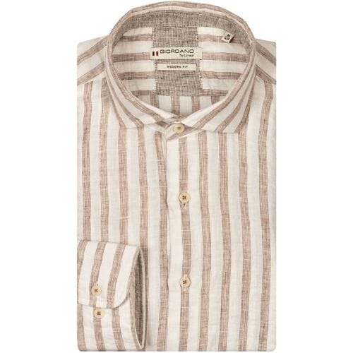 Giordano Overhemd Row Cutaway Collar Linen Blend Stripe Kitt / male