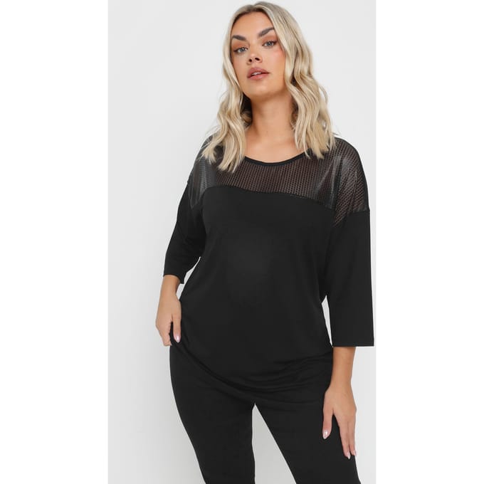 Yours Top Met Meshinzet Met Paillettenversiering In Zwart Size 48