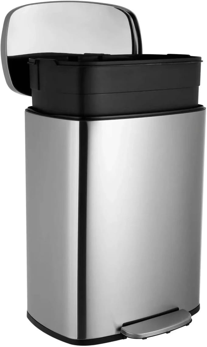 Luxe pedaalemmer - Bruin 50L - Prullenbak - Afvalscheiding - RVS - Softclose - Anti-slip