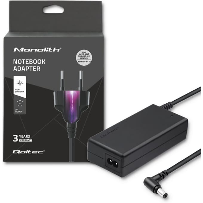 Qoltec laptopvoeding 65W |   19V |   3.42A |   5.5*2.5 |   Stroomkabel