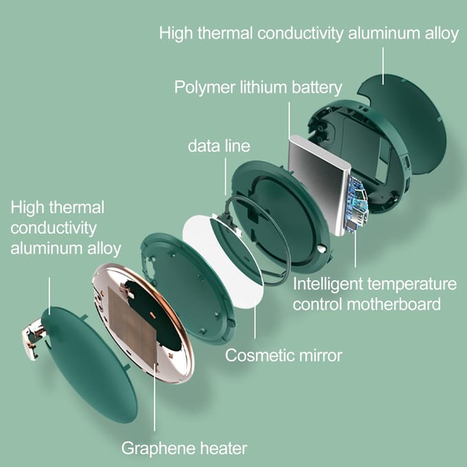 Multifunctionele Handwarmer 2 Temperatuurstanden Snel Opwarmen 3-in-1 Mini Draagbare Make-upspiegel gray