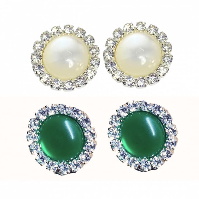 2 paar cilp oorbellen - groen-Wit -1.5 cm-Charme Bijoux