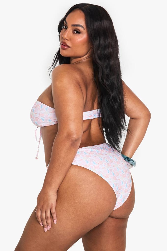 boohoo Dames Plus Shell Print Hoge Taille Slip | Purple | Maat: 28