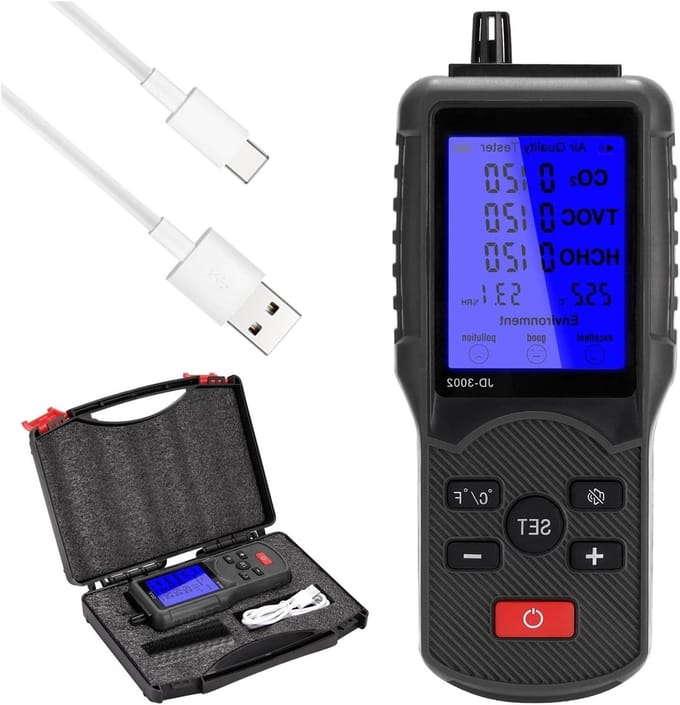 Luchtkwaliteitsmeter - Luchtkwaliteitstester CO2 meter - Binnenluchtkwaliteit Meten - Multifunctioneel LCD Display - 176x73x29mm - Wit