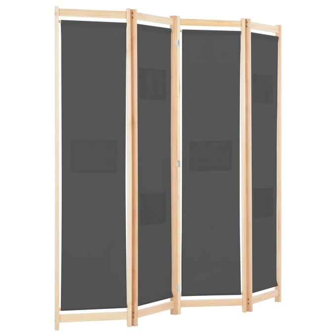 vidaXL - Kamerscherm - met - 4 - panelen - 160x170x4 - cm - stof - grijs