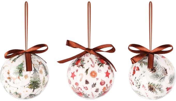 Dekoratief | Box 3 kerstballen m/kerstprint, polyfoam, 6x6x6cm, set van 3 stuks | A255491