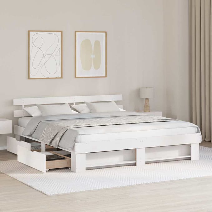 vidaXL - Bedframe - met - hoofdeinde - Wit - 180 - x - 200 - cm - Massief - grenenhout
