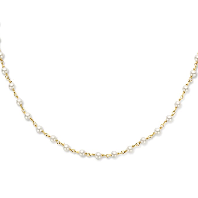 YO&NO - Ketting - Dames - Zilver Verguld - Synth. Parels - 40 + 5 cm - Sieraden Vrouw - Zilver 925