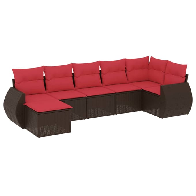 vidaXL - 7-delige - tuinbankset - met - kussens, - bruin - polyrotan