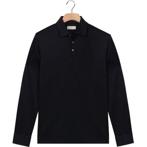 Thomas Maine Polo Soft Solid Color Liquid Cotton Long Sleeve Navy / male