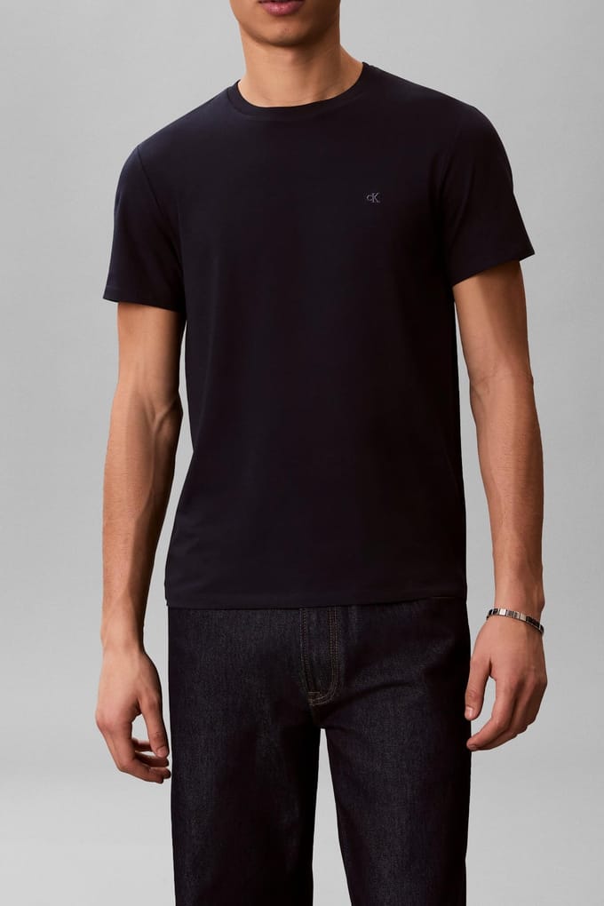 Calvin Klein Ss Stretch Cotton Tee Bright White/dark Sapphire Taglia: S | Magliette basic Outlet | Uomo | Blu