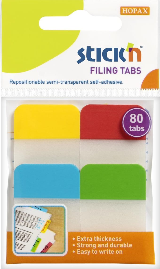 Stick'n Bladwijzers - Sticky Notes - 38 x 25 mm - 4 Kleuren - 80 Index Tabs