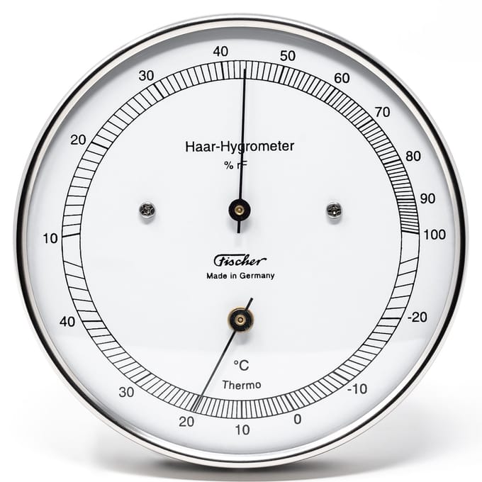 Fischer - Haar Hygrometer & Thermometer - RVS Ø103 mm - Temperatuur en Luchtvochtigheid