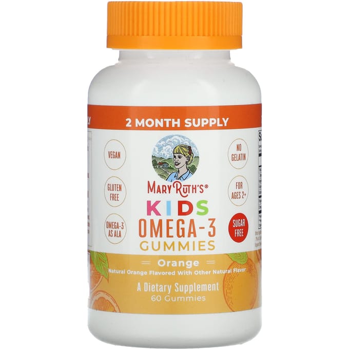MaryRuth's, Kinder Omega-3 Gummies, Leeftijd 2 en hoger, Sinaasappelsmaak, 60 Gummies