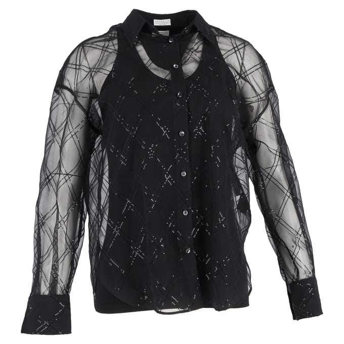 Brunello Cucinelli blouse met pailletten in zwarte zijde