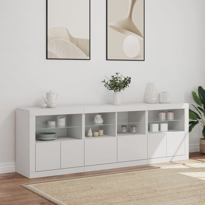 vidaXL - Dressoir - met - LED-verlichting - 202x37x67 - cm - wit