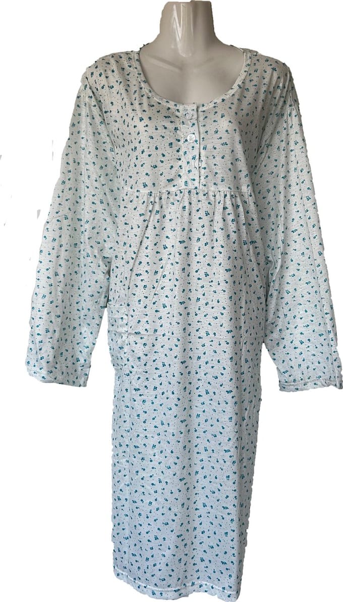 Dames Nachtjapon Gebloemd Lichtblauw 5XL