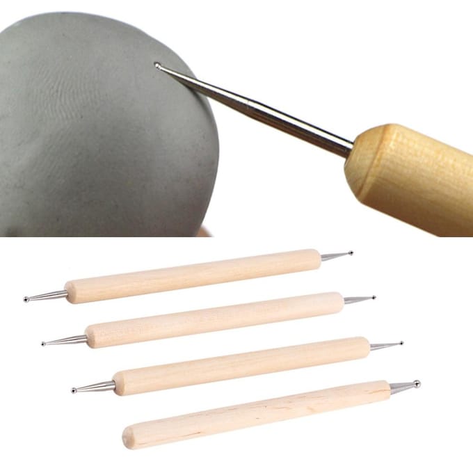 4pcs Stylet à bille pour poterie DIY Argile polymère Sculpture Gaufrage Modelage Outils d'artisanat beige