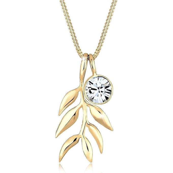 Elli Halsketting Olijfblad branch 925 Sterling Zilver Kristal