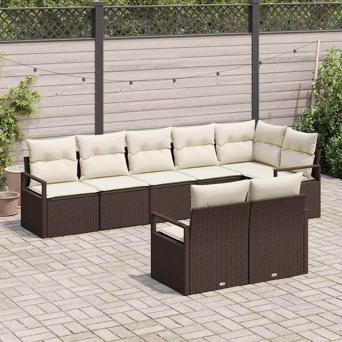 vidaXL - Tuinbank - Set - 8 - st - Bruin - en - wit - poly - rattan