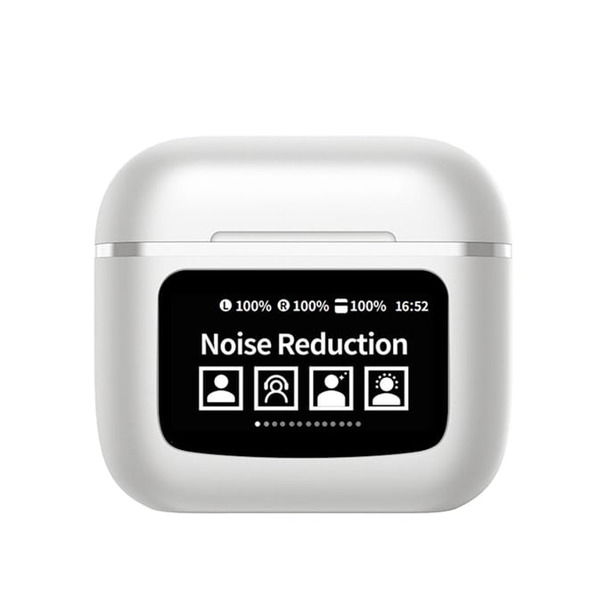 YW09 Draadloze BT Headset met APP LCD Kleuren Touchscreen Oplaadcase Intelligente Ruis wit