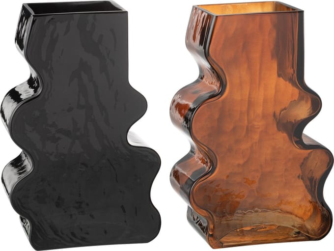 J-Line vaas Grillig - glas - camel/donkerbruin - large - 2 stuks