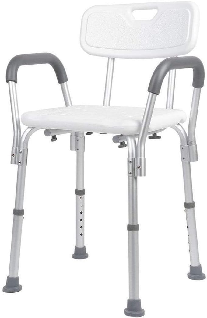 Douchestoel met Rugleuning - Badkamer Hulp - Veilig Douchen - Verstelbare Armleuningen - Max 130 kg - Wit