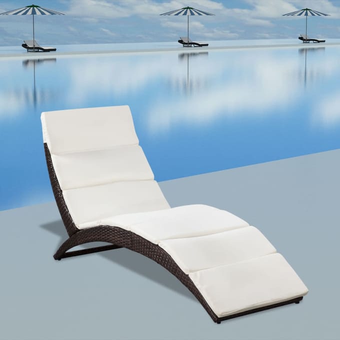 vidaXL - Ligbed - inklapbaar - met - kussen - poly - rattan - bruin