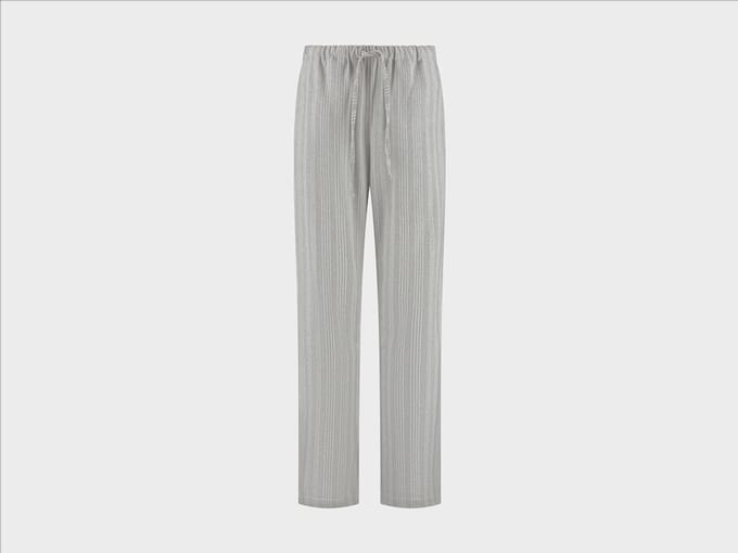 Yumeko pyjamabroek dames flanel lichtgrijs/wit stripe l