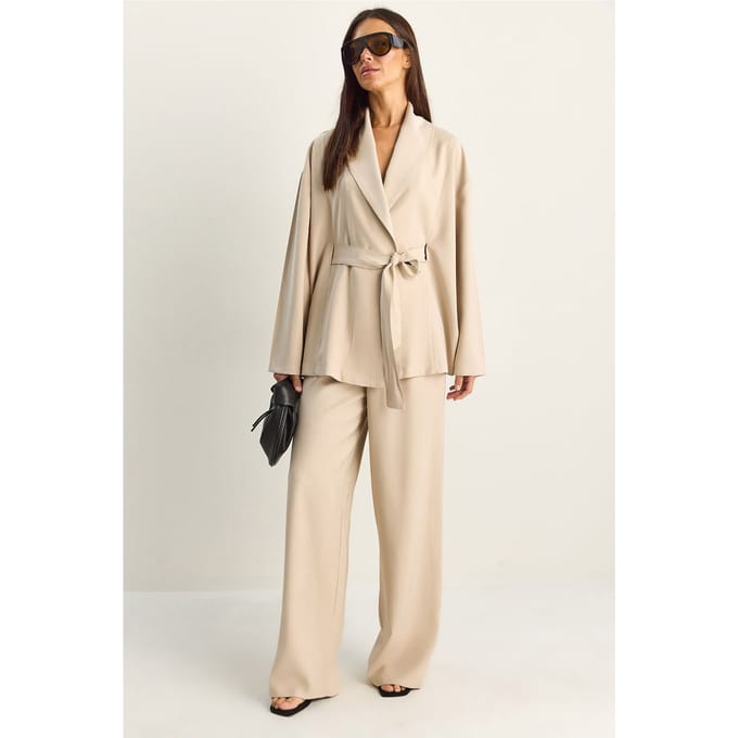 Hoge Taille Strikdetail Sjaalkraag Co-ord Set