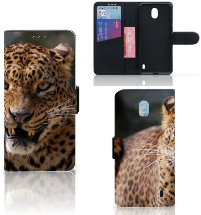 Nokia 1 Plus Telefoonhoesje met Pasjes Luipaard