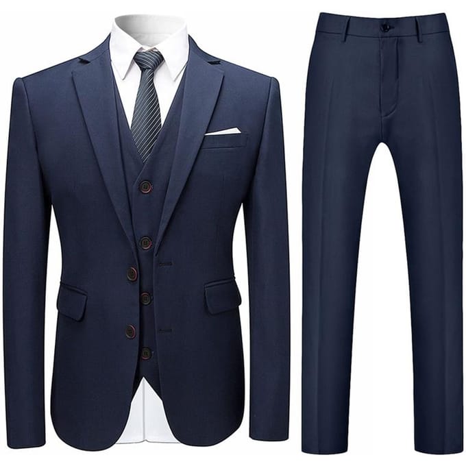 Marineblauw 3-delig herenpak met slanke pasvorm