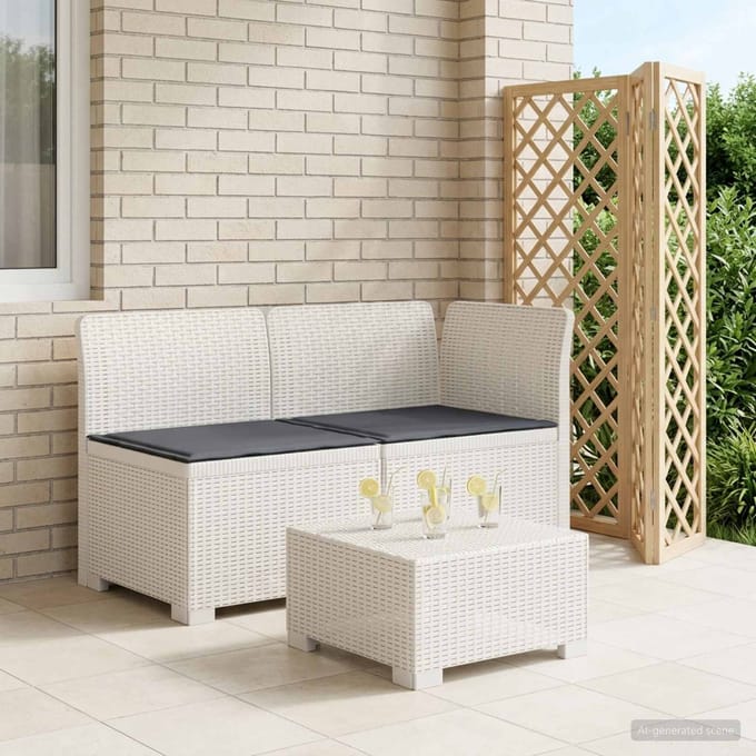 vidaXL - Twee-zits - Tuin - Sofa - met - Kussens - Rieten - Look - 2-zits - PP - Wit