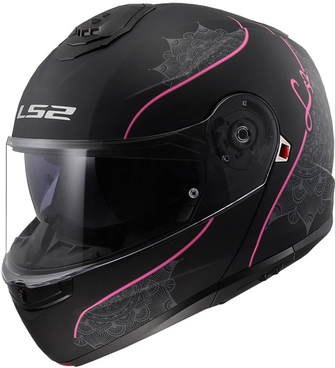 LS2 FF908 Strobe II Lux Mat Zwart Roze 06 Systeemhelm - Helm