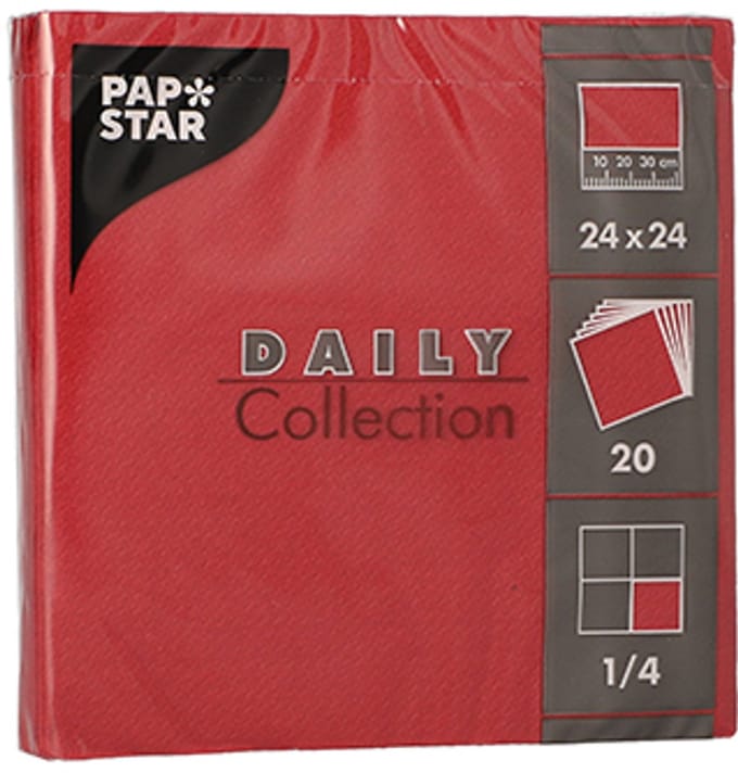 20x 20 Servetten DAILY Collection 1/4 vouw 24 cm x 24 cm bordeaux