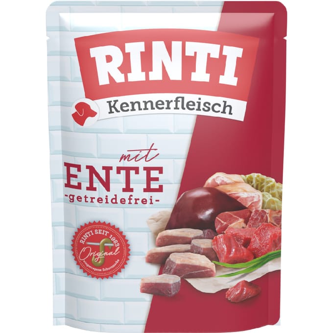 10x400g RINTI Kennerfleisch Pouches eend honden natvoer