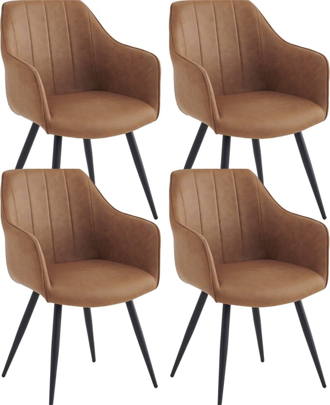 Colenis® - Verto Eetkamerstoel - Set Van 4 - Cognac - Microfiber Stof - Microvezel - Industrieel