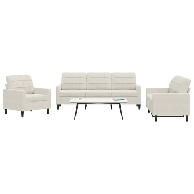 vidaXL - 3-delige - Loungeset - met - kussens - fluweel - crèmekleurig
