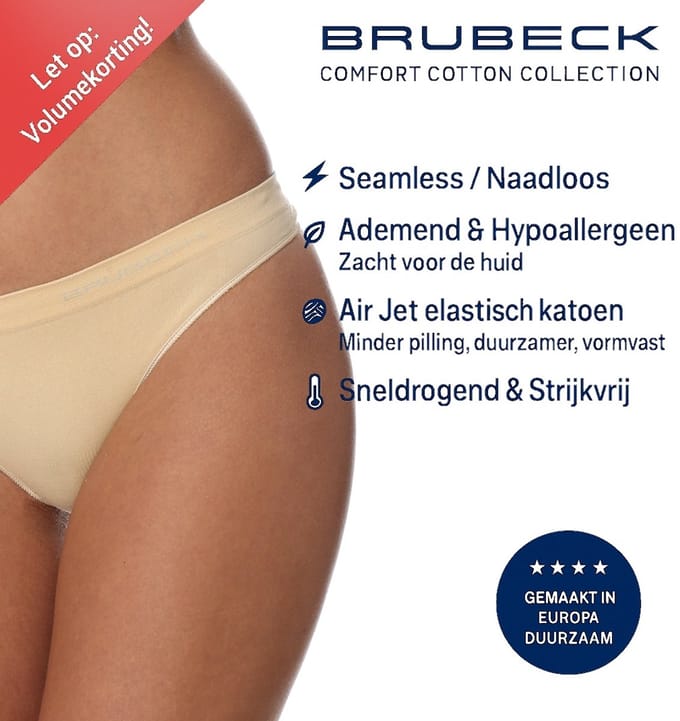 Brubeck Dames String - Naadloos (Seamless) Elastisch Katoen - Beige - S