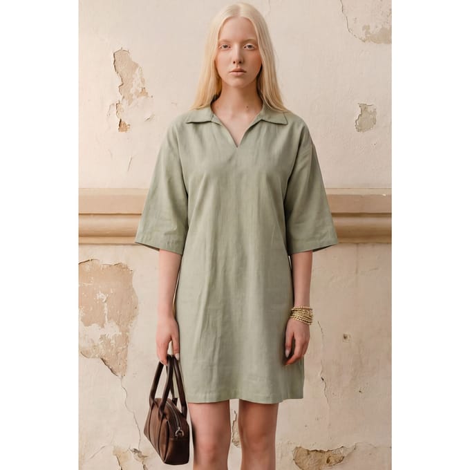 Polo Kraag Mini Jurk met Driekwart Mouwen