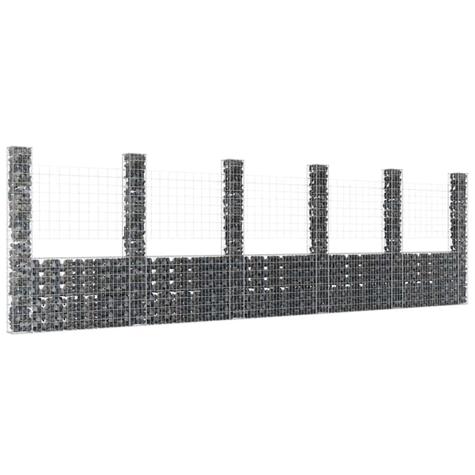 vidaXL - Schanskorf - U-vormig - met - 6 - palen - 620x20x200 - cm - ijzer
