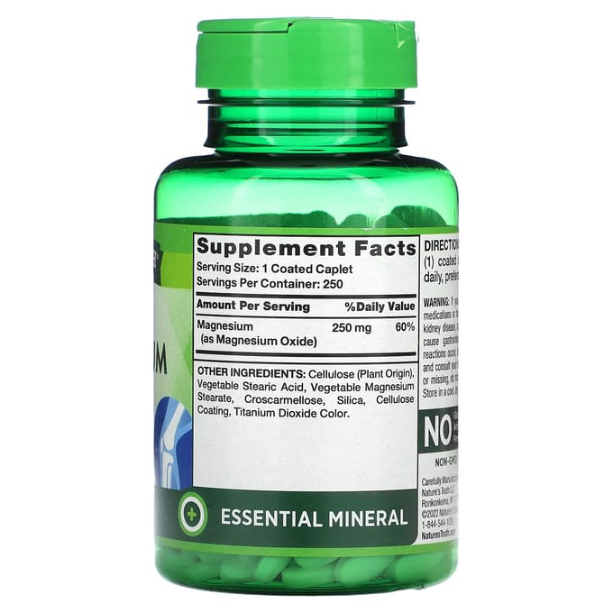 Nature's Truth, Magnesium, Extra Strength, 250 mg, 250 Coated Tablets
