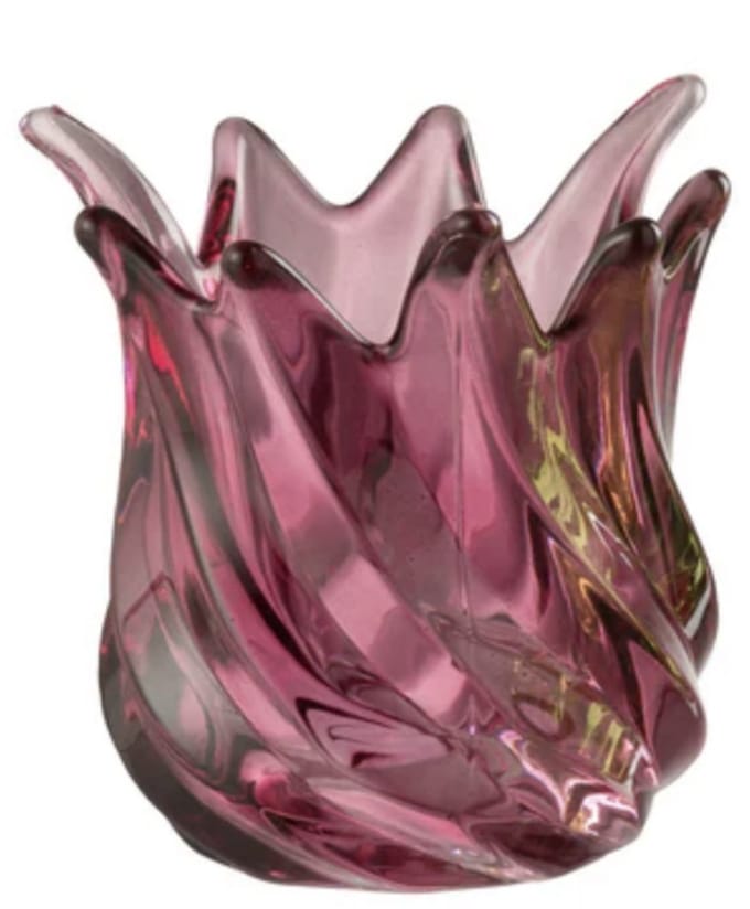 Glazen Waxinelichthouder – Dieproze – Golvend Design - 9,3 cm