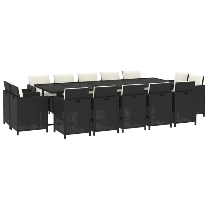 vidaXL - 15-delige - Tuinset - met - kussens - poly - rattan - zwart