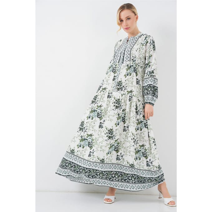 Geprinte V-hals Maxi-jurk
