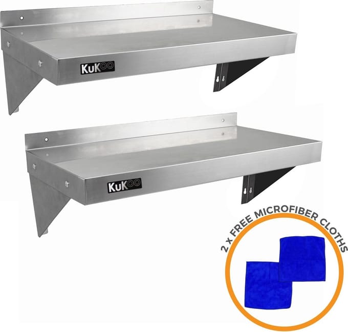 2x wandschap - rvs - 90cm x 30cm - inclusief 2 microvezeldoeken